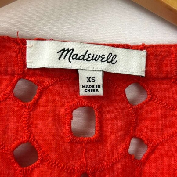 Madewell Women's Size X-Small Eyelet Daybreak Dress Linen Blend Red - Picture 4 of 16